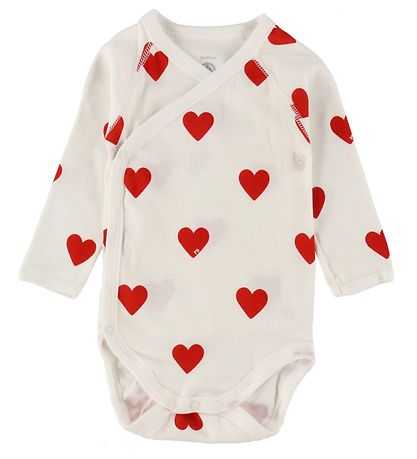 Petit Bateau Romper l/s - 3-pack - Wit m. Harten