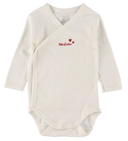 Petit Bateau Romper l/s - 3-pack - Wit m. Harten