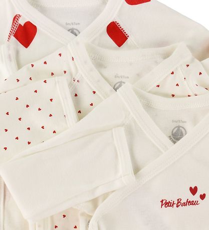 Petit Bateau Romper l/s - 3-pack - Wit m. Harten