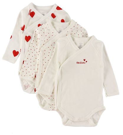 Petit Bateau Romper l/s - 3-pack - Wit m. Harten