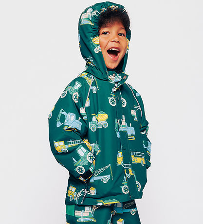 Småfolk Winter Coat w. Teddy - Evergreen w. Vehicle