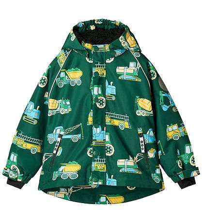 Småfolk Winter Coat w. Teddy - Evergreen w. Vehicle