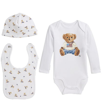 Polo Ralph Lauren Gift Box - Bodysuit/Teething Bib/Beanie - Whit