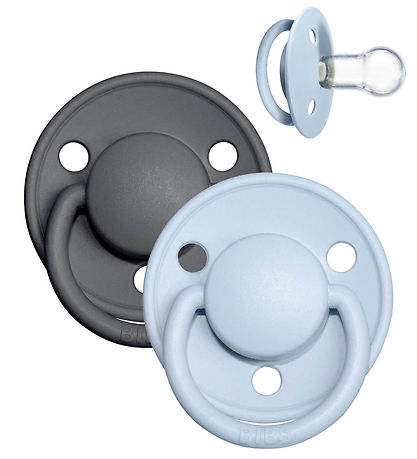 BIBS De Lux Pacifiers - 2-Pack - Round - Iron/Baby Blue