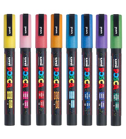 Posca Markers - PC-3ML - 8 pcs - Multicolour w. Glitter