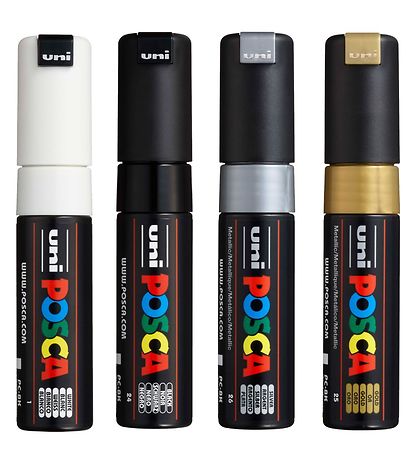 Posca Markers - PC-8K - 4 pcs - Black/White/Metallic