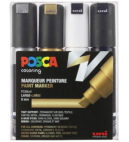 Posca Markers - PC-8K - 4 pcs - Black/White/Metallic