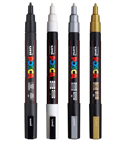 Posca Hoekmarkeringen - PC-3M - 4 stk - Goud/Zilver/Wit/Zwart