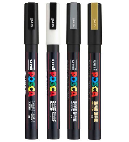 Posca Hoekmarkeringen - PC-3M - 4 stk - Goud/Zilver/Wit/Zwart