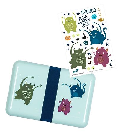 A Little Lovely Company Lunchbox - Turquoise w. Monsters