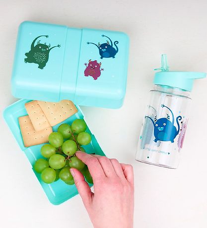 A Little Lovely Company Lunchbox - Turquoise w. Monsters