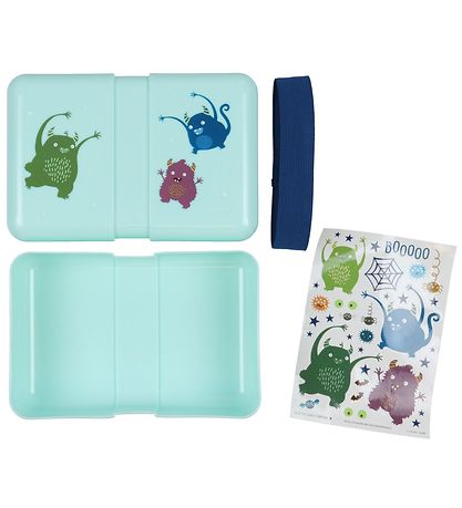 A Little Lovely Company Lunchbox - Turquoise w. Monsters