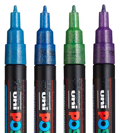 Posca Tússlitir - PC-3ML - 4 Stk. - Blár/Grænt/Violet M. Glimmer