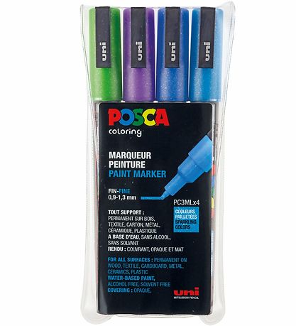 Posca Tússlitir - PC-3ML - 4 Stk. - Blár/Grænt/Violet M. Glimmer