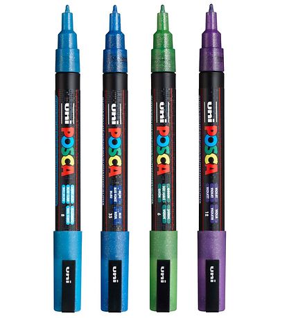 Posca Tússlitir - PC-3ML - 4 Stk. - Blár/Grænt/Violet M. Glimmer