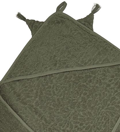 Pippi Baby Hooded Towel - 83x83 - Deep Lichen Green w. Dragon