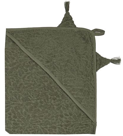 Pippi Baby Hooded Towel - 83x83 - Deep Lichen Green w. Dragon