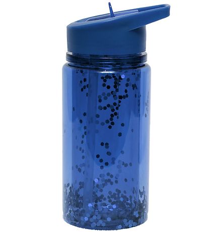 Petit Monkey Water Bottle w. Straw - 300 ml - Glitter Night Blue