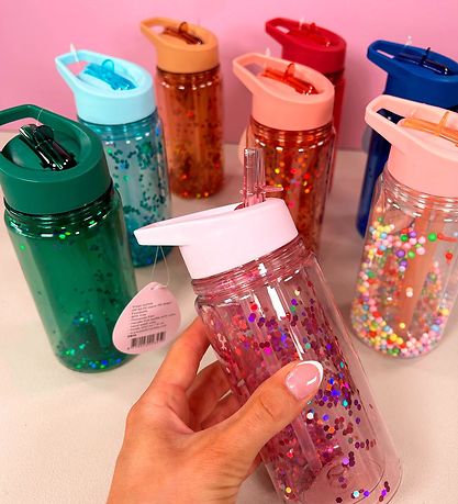 Petit Monkey Water Bottle w. Straw - 300 ml - Glitter Night Blue