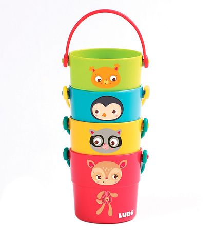 Ludi Bath Toy - 4 Buckets - Multicolour w. Animals