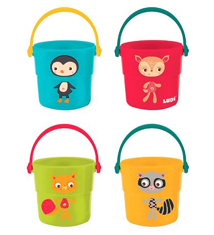 Ludi Bath Toy - 4 Buckets - Multicolour w. Animals