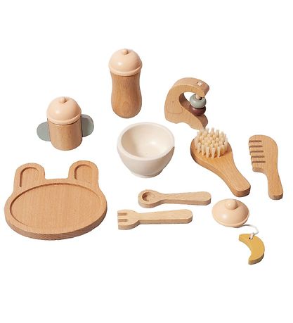 Petit Monkey Dockmat Set - 10 Delar - Trä