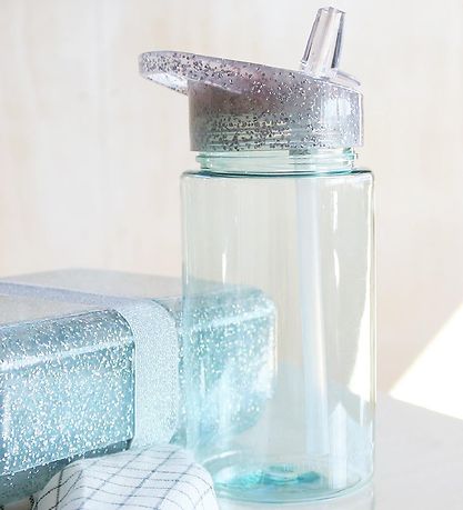 A Little Lovely Company Water Bottle w. Straw - 450 ml - Silver 