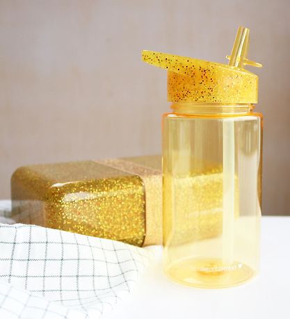 A Little Lovely Company Water Bottle w. Straw - 450 ml - Gold w.