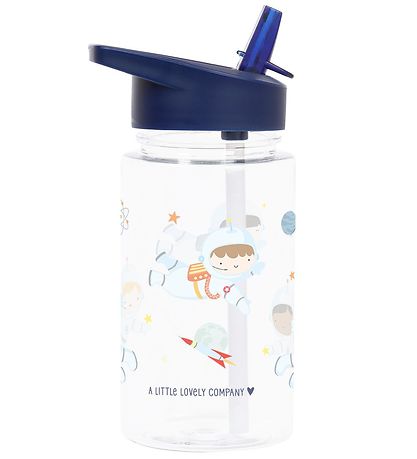 A Little Lovely Company Water Bottle w. Straw - 450 ml - Blue w.