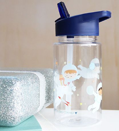 A Little Lovely Company Water Bottle w. Straw - 450 ml - Blue w.