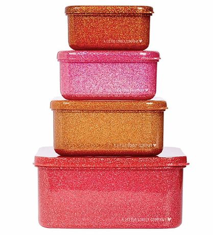 A Little Lovely Company Lunchbox - 4 pcs - Red w. Glitter