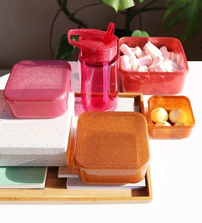 A Little Lovely Company Lunchbox - 4 pcs - Red w. Glitter