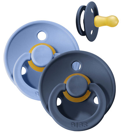 BIBS Colour Pacifiers - Size 1 - 2-Pack - Round - Sky Blue/Steel