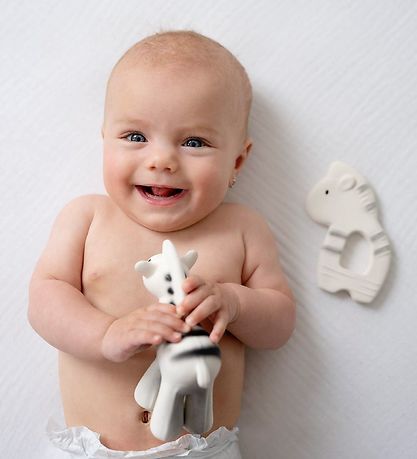 Tikiri Teether Rattle & Bath Toy - Natural Rubber - Zebra - Whit