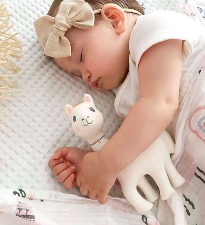 Tikiri Teether Rattle - Natural Rubber - Llama - White