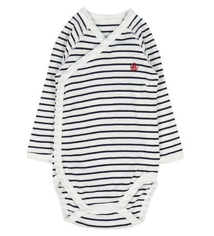 Petit Bateau Wickelbody L/æ - 3er-Pack - Blau/Weiß gestreift