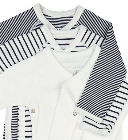 Petit Bateau Wickelbody L/æ - 3er-Pack - Blau/Weiß gestreift