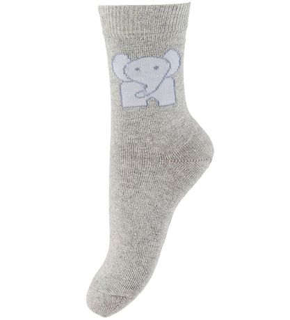 Fuzzies Socken - 2er-Pack - Hellgrau m. Elefanten