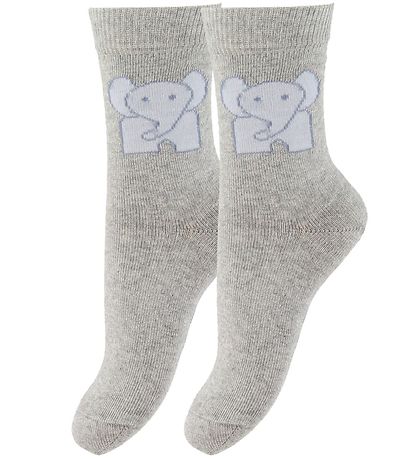 Fuzzies Socken - 2er-Pack - Hellgrau m. Elefanten