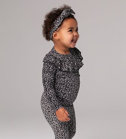 MarMar Bodysuit - L/S - Grey Leopard Print w. Ruffles