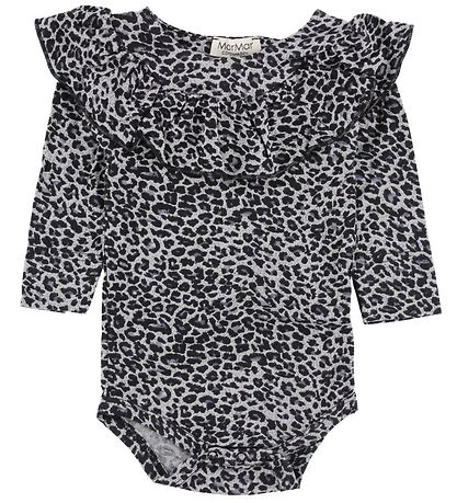 MarMar Bodysuit - L/S - Grey Leopard Print w. Ruffles