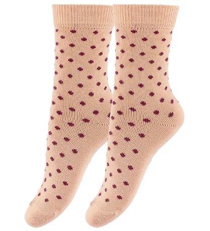 Fuzzies Socken - 2er-Pack - Heller Pfirsich m. Bordeaux Punkte