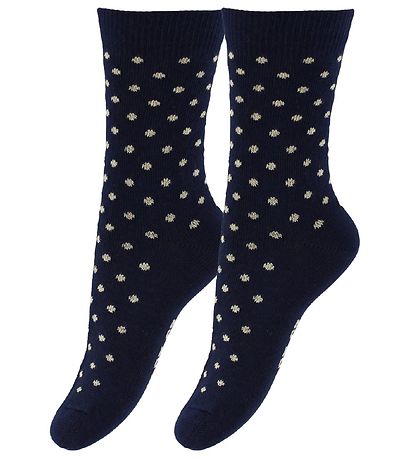 Fuzzies Socken - 2er-Pack - Navy m. Beige Punkte