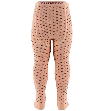 Fuzzies Tights - Light Peach w. Bordeaux Dots