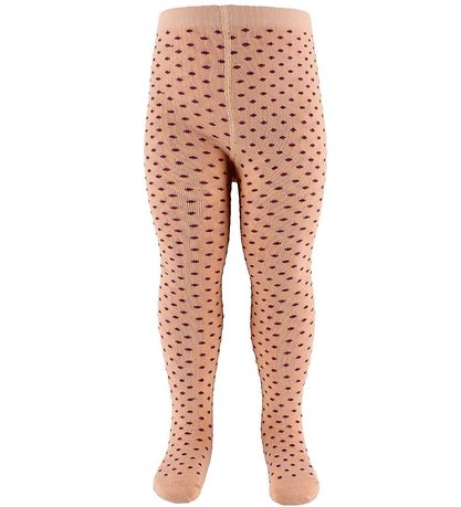 Fuzzies Tights - Light Peach w. Bordeaux Dots