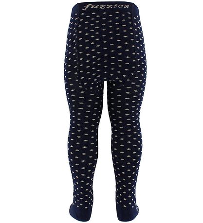 Fuzzies Tights - Navy w. Beige Dots