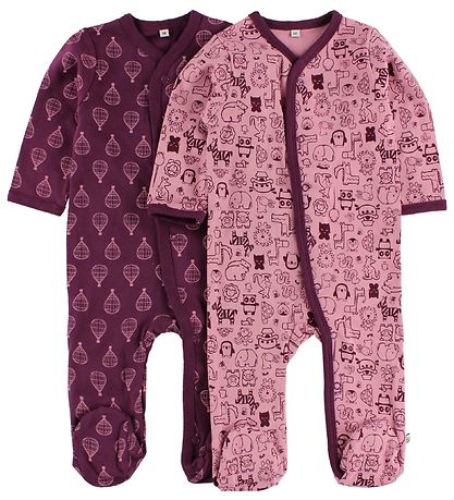 Pippi Baby Strampler - 2er-Pack - Pink/Lila m. Print