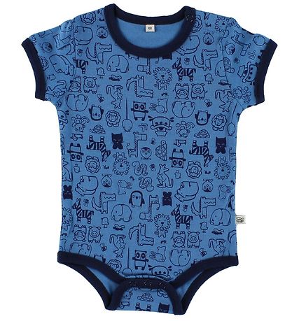 Pippi Baby Bodysuit - 4-Pack - S/S - Blue/Light Blue Pattern