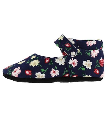 Fuzzies Ballerina Slippers - Flora - Navy w. Flowers