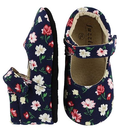 Fuzzies Ballerina Slippers - Flora - Navy w. Flowers